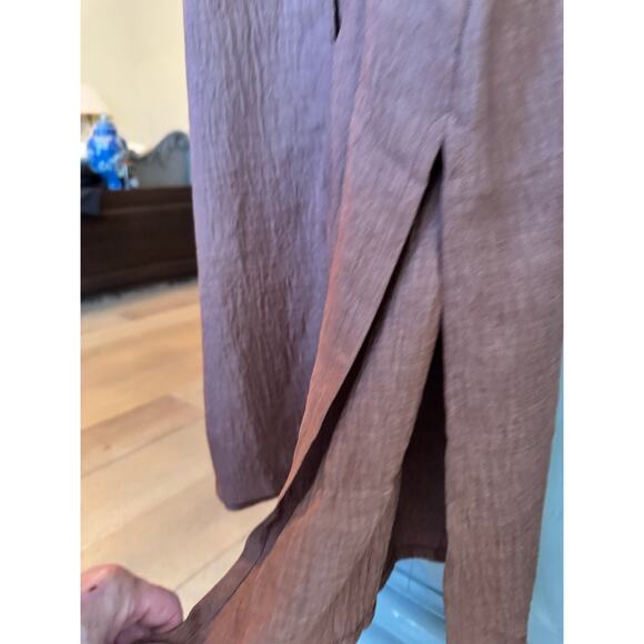 Max Studio Dress Sz L Brown Button Down Textured Long Sleeve Midi Shirtdress - Picture 5 of 9